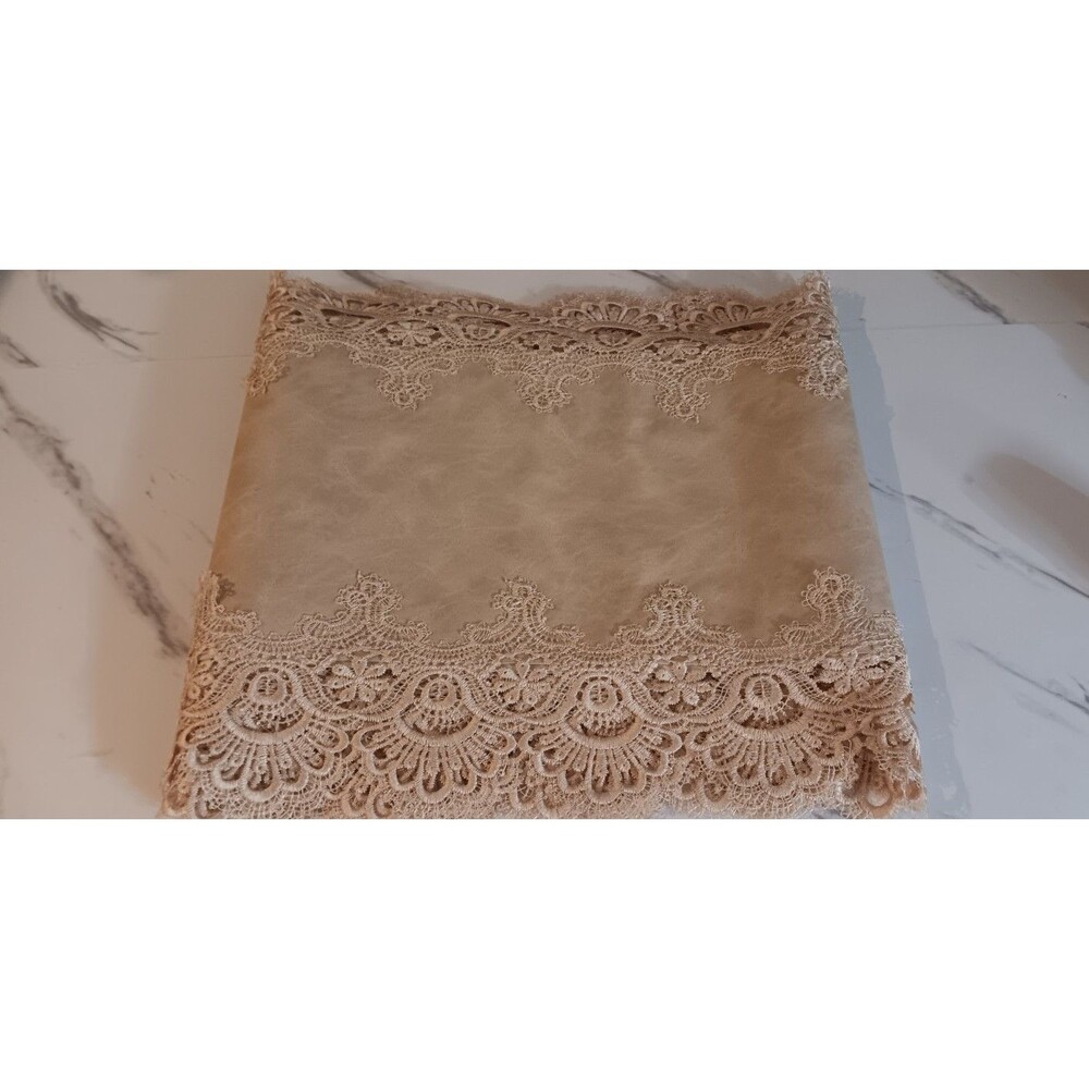 Beige Faux Leather And Lace Table Runner Boho Wedding Cottage - Picture 1 of 4